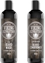 Viking Revolution Beard Shampoo and Conditioner Set - Zestaw do pielęgnacji brody na poziomie topowym z Argan & Jojoba Oils for Healthy Beard Growth, No Sartching or Irritation, Rich Lather, Eukaliptus Scent (10 oz)
