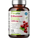 biophix D- Mannose 1000mg kapsułki z żurawinem i probiotykami - D Mannose Suplementy dla kobiet - D- Mannose Pigułki do moczu Tract & Bladder Health Support - Digestive Well- Being - 120 Vcaps