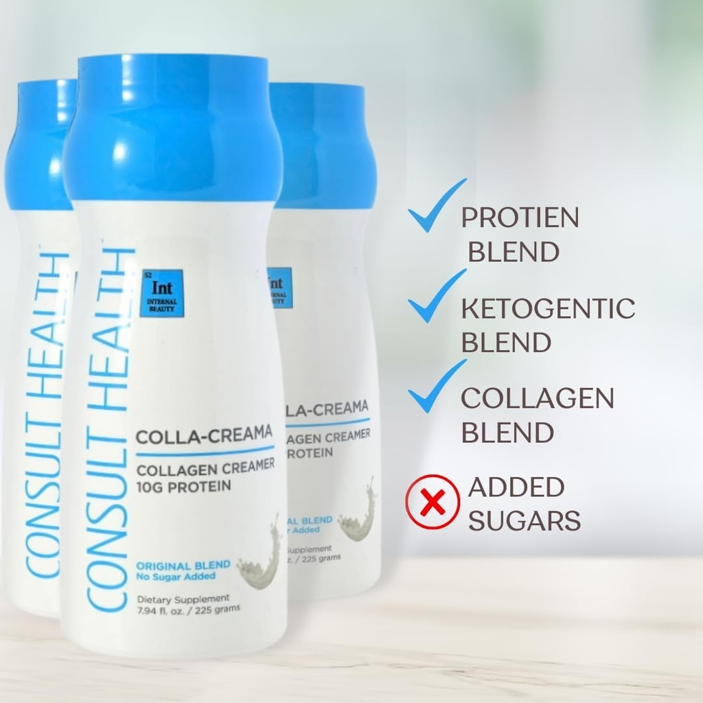 Consult Health - Colla- Creama Colagen Suplement - 10 g Białko - Mieszanka ketogenna - Kreamer do kawy w proszku - olej kokosowy, Energy Boosting MCT Oil - No Added Sugar - 7.94 oz