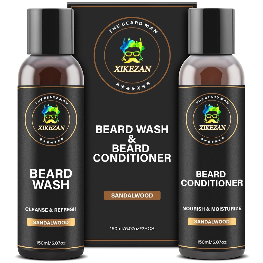 XIKEZAN Beard Wash & Beard Conditioner Natural Softener Set w / Argan & Jojoba Oil Smooths & Wzmocnia Boże Narodzenie Stocking Stuffers Ojciec Day prezenty dla mężczyzn jego tata chłopak mąż