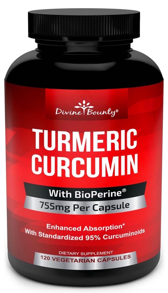 Kurkumina kurkumina z ekstraktem BioPerine Black Pepper - 755mg na kapsułkę, 120 sztuk. Kapsułki - wolne od GMO Tumeric, Standaryzowane do 95% Kurkuminoidy dla maksymalnej mocy