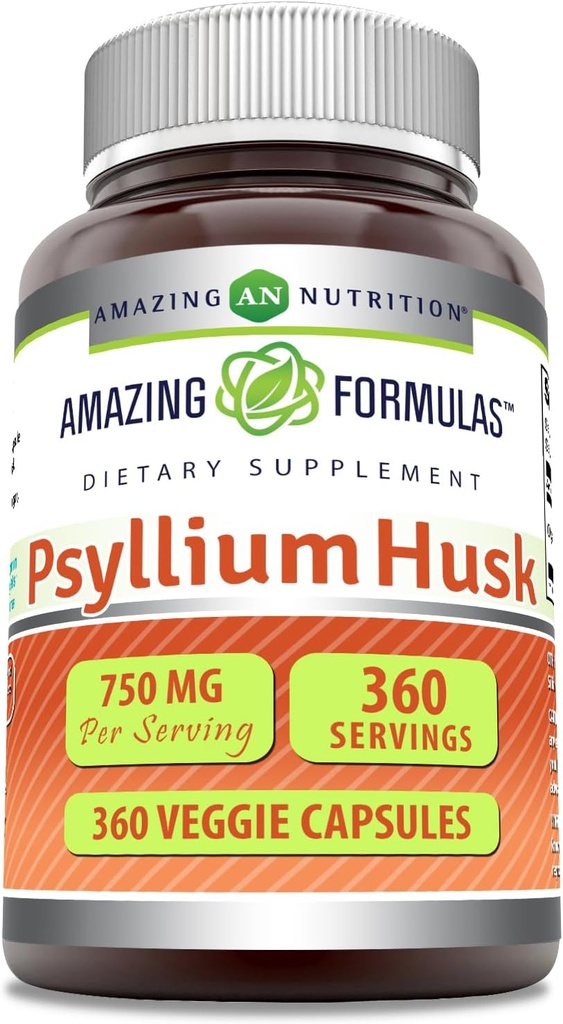 Amazing Psyllium Husk 750mg Veggie Capsules Supplement DEV124; Non-GMO EVAR124; Gluten Free EVAR124; Made in USA EVARY 124; Nadaje się dla wegetarian (360 Count)