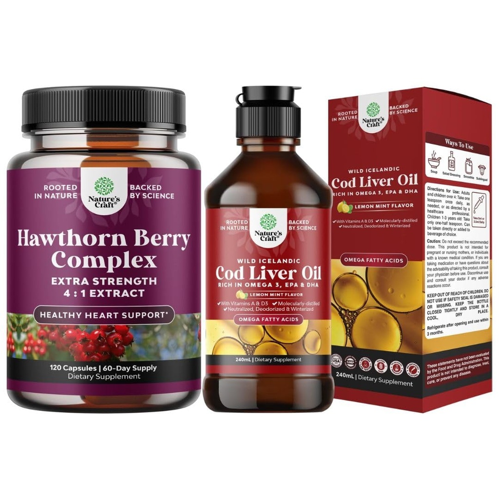 Paleta ekstra siły Hawthorn Berry Kapsułki Hawthorn Extract Trawienie i suplement do zdrowia serca i islandzkie Dorsza Liquid Liquid Liquid Wild Caught Nordic Omega 3 Fish Oil Liquid dla dorosłych i dzieci