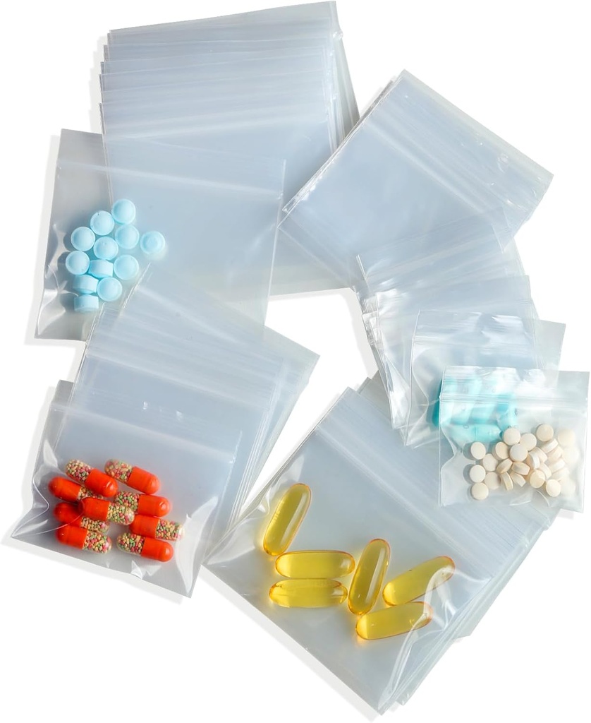 300 Packs Small Pill Bags, 6 mil Sturdy 3 Assorted Sizes 2x1.85'', 2.5x2.25'', 3x2.75'' Plastic Bags, Reusable Bags Clear Zip Bags, Pill Pouch Bags for Travel Storage Jewelry and Small Craft Pieces