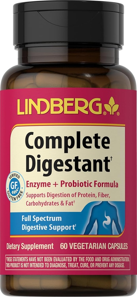 Digestive Enzymes with Probiotics | 60 Capsules | Probiotic Formula | Vegetarian, Non-GMO, Gluten Free Supplement | by Lindberg