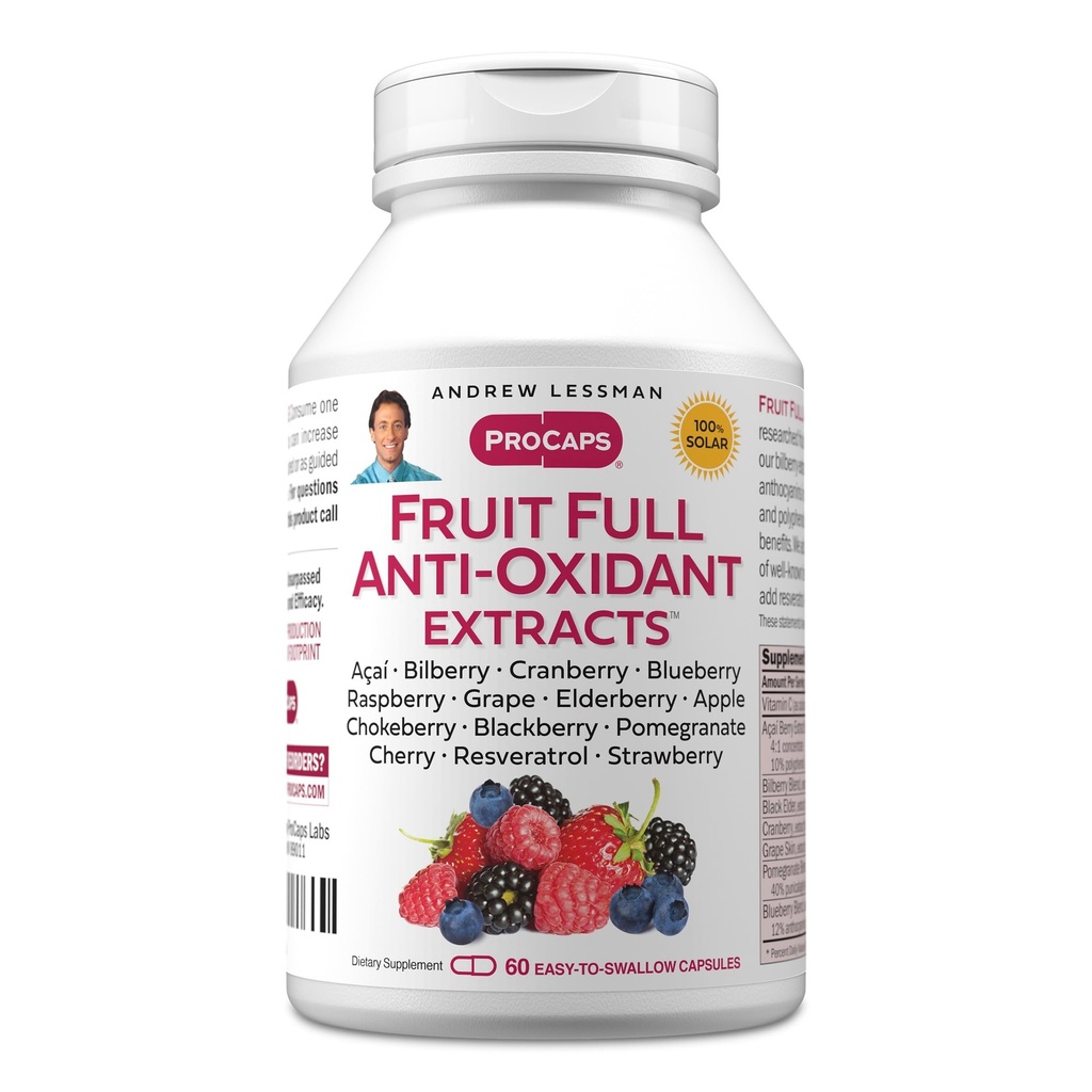 ANDREW LESSMAN Fruit Full Anti- Oksydant Ekstrakty 60 Kapsułki - 14 Natural Fruit and Berry Extracts. Bilberry, Żurawina, Nasiona winorośli, Grapegranat, Resveratrol i więcej.