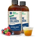 Płynny Kolagen Morski 124; Dzikie Caught Cod - Zhydrolizowane Peptyd Keratyny, Kwas hialuronowy i Biotin - Zdrowe włosy, Skóra i paznokcie - Made in USA - Natural Berry, 8.00 Fl Oz (2- Pack)