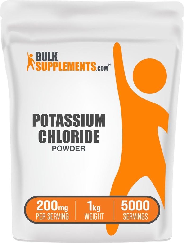 BulkSupplements.com Proszek chlorku potasu - substytut soli, Sól potasowa - Bez glutenu, 200mg na porcję, 1 kg (2,2 kg) (opakowanie po 1)