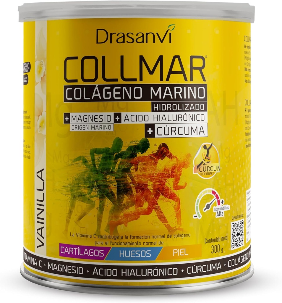 Drasanvi COLLMAR Zhydrolizowany Kolagen z magnezem i Turmeric 300g Proszek Vanilla Flavor - dla Muscle Growth anda gluten Free