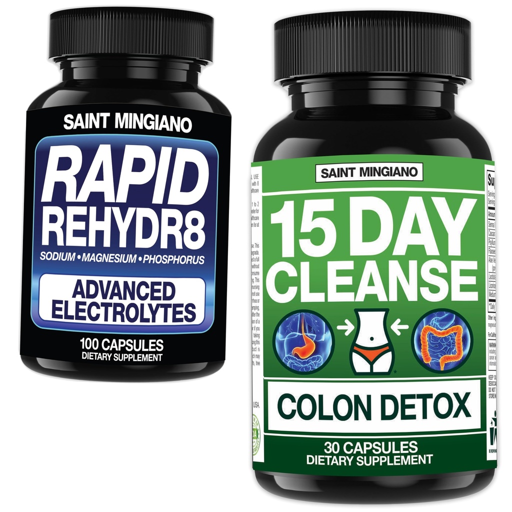 15 dzień Czyszczenie 124; Detox Colon z naturalnym laksywanem - z - Rapid Rehydr8 Suplementy elektrolitów Zapobieganie skurczom i wspomaga wytrzymałość mięśni i odzyskiwania - 100 Kapsułki