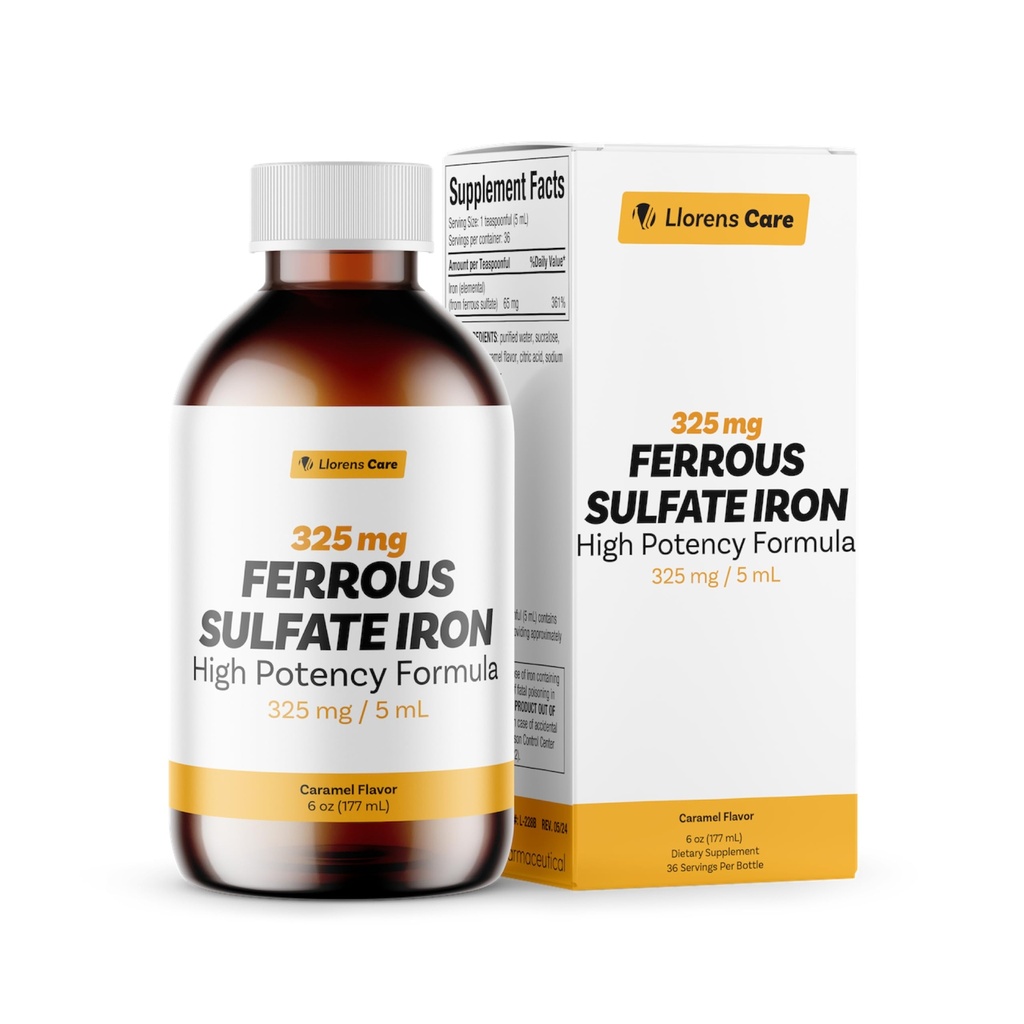 Siarczan żelaza 325mg Płynny Żelazo 65mg Żelazo elementarne przez Llorens Care - 6 oz - Karmel Flavor (6 oz, Karmel)