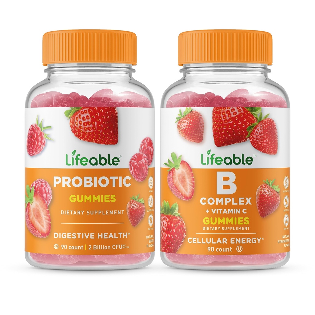 Żywy Probiotyk 2 Miliard CFU + B Complex, Gummies Bundle - Great Desting, Suplement witaminy, Gluten Free, GMO Free, Gummy do żucia