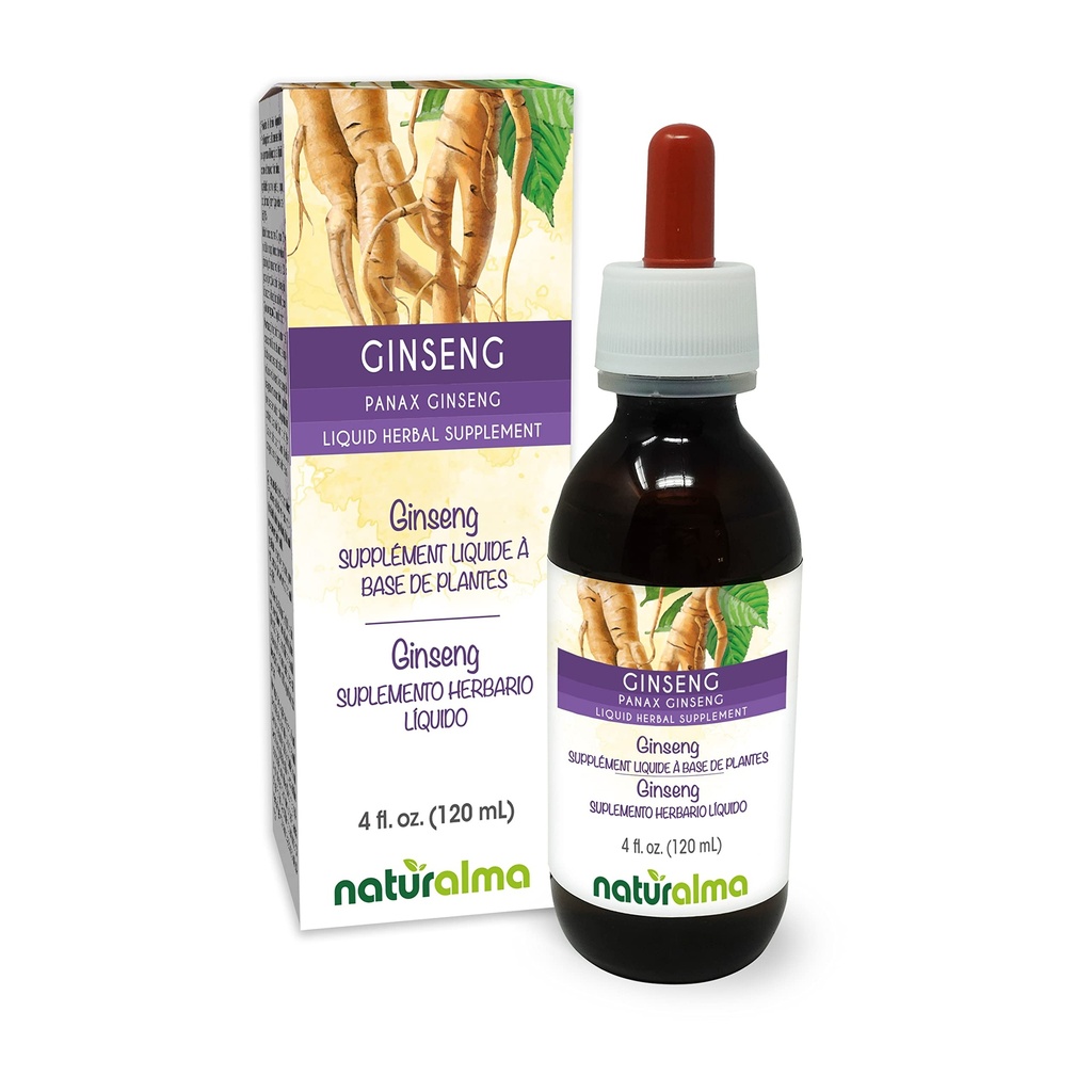 Naturalma Ginseng (Panax Ginseng) Korzeń bez alkoholu nalewka - 4 fl oz Liquid Extract in Drops - Herbal Supplement - Vegan