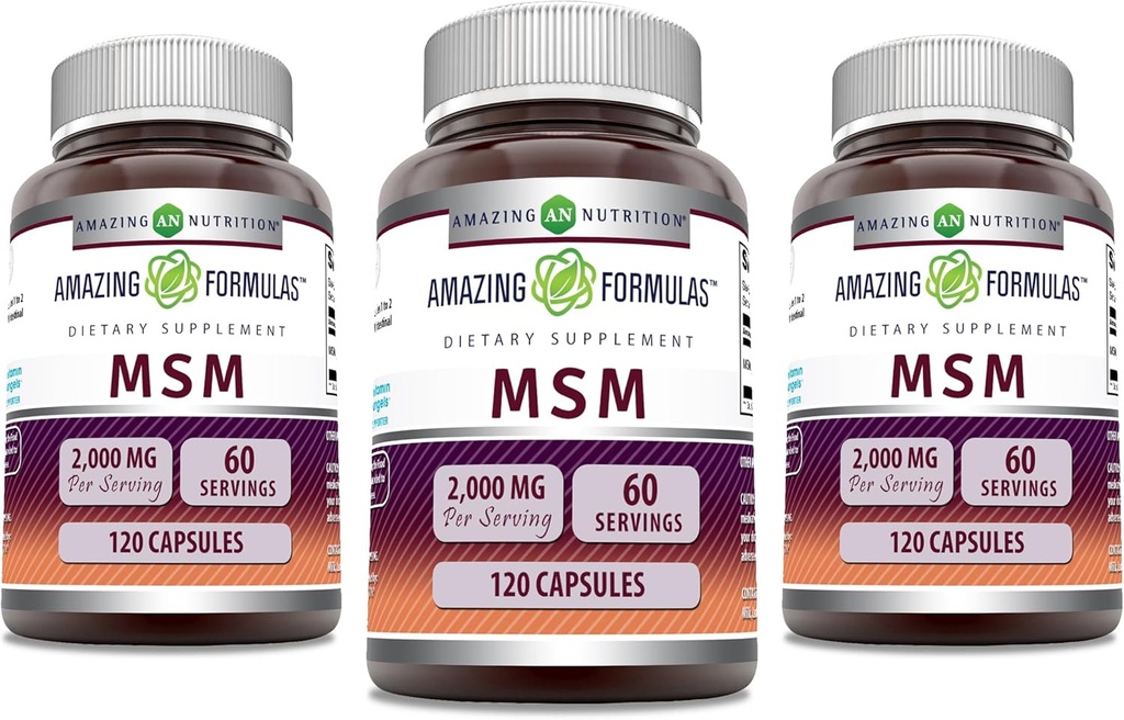 Amazing Supples MSM (Methylsulfonylmetan) Supplement Equipment 124; 2000 Mg Per Serving Equipment 124; Capsules Equipment 124; Non- GMO Equipment 124; gluten Free Equipment 124; Made in USA (3 Pack, 120 Count)