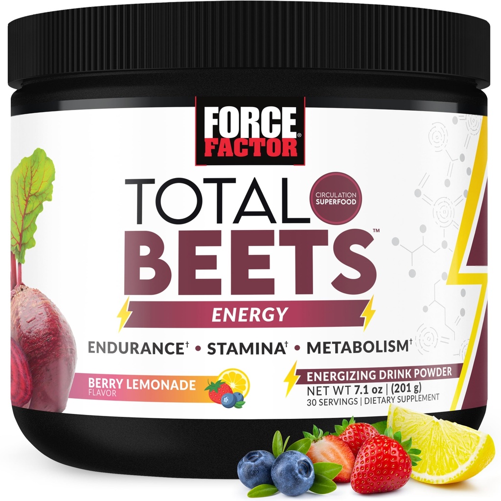 FAKTOR WYTWARZANIA CAŁKOWITY BEET ROOT Powder with Energy, NO3- T ® Nitrates to Support Circulation, Blood Pressure, Blood Flow, and Stamina - Plus Green Tea Extract. Suplement Superfood, 30 Służenia