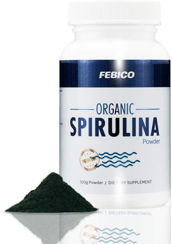Premium Spirulina organiczna Powder- Wegan, Wzbogacony witamina B12 Complex, Phycocyanyin, Energy Boost, Non-GMO, Gluten Free & Non- napromieniowany, USDA, Naturland, Halal Certified- 100g