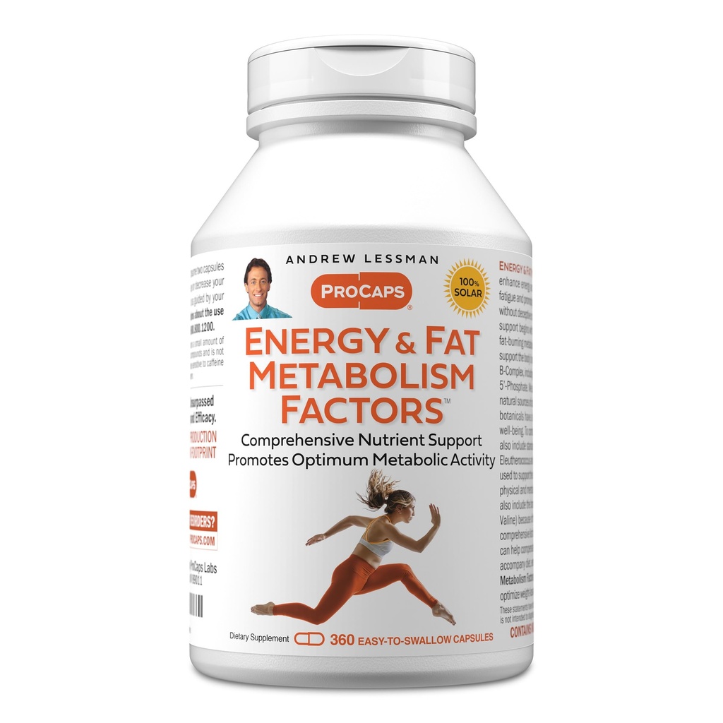 ANDREW LESSMAN Energy and Fat Metabolizm Czynniki 360 Kapsułki - Promotes Optimum Fat Burning and Energy Metabolizm, z Carnitine, Green Tea, Guarana, Ginseng, B- Complex. Łatwe do połknięcia kapsułki