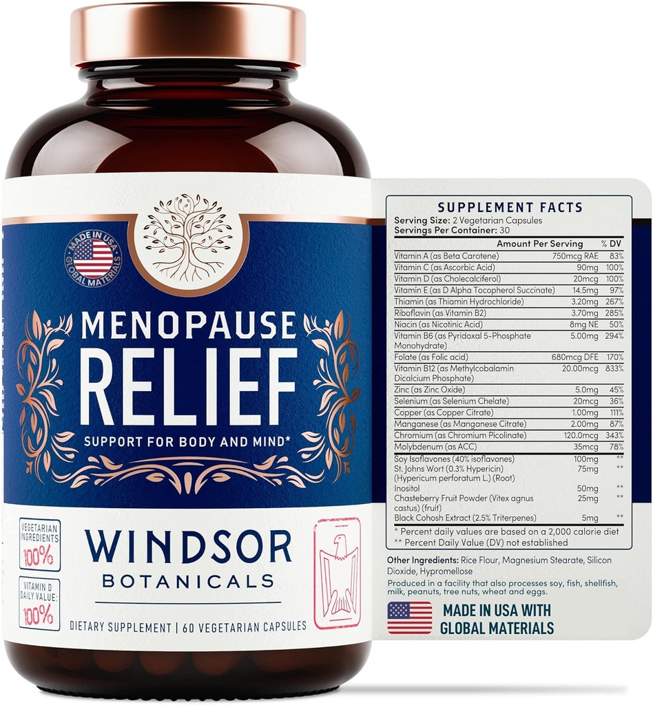 Menopauza Suplementy dla Kobiet - Windsor Botanicals Multivitamine z Chastebrry, Black Cohosh dla Hot Flash, Menopauza Relief i Hormon Równowaga dla Kobiet - 60 Natural Progesterone Estrogen Pills