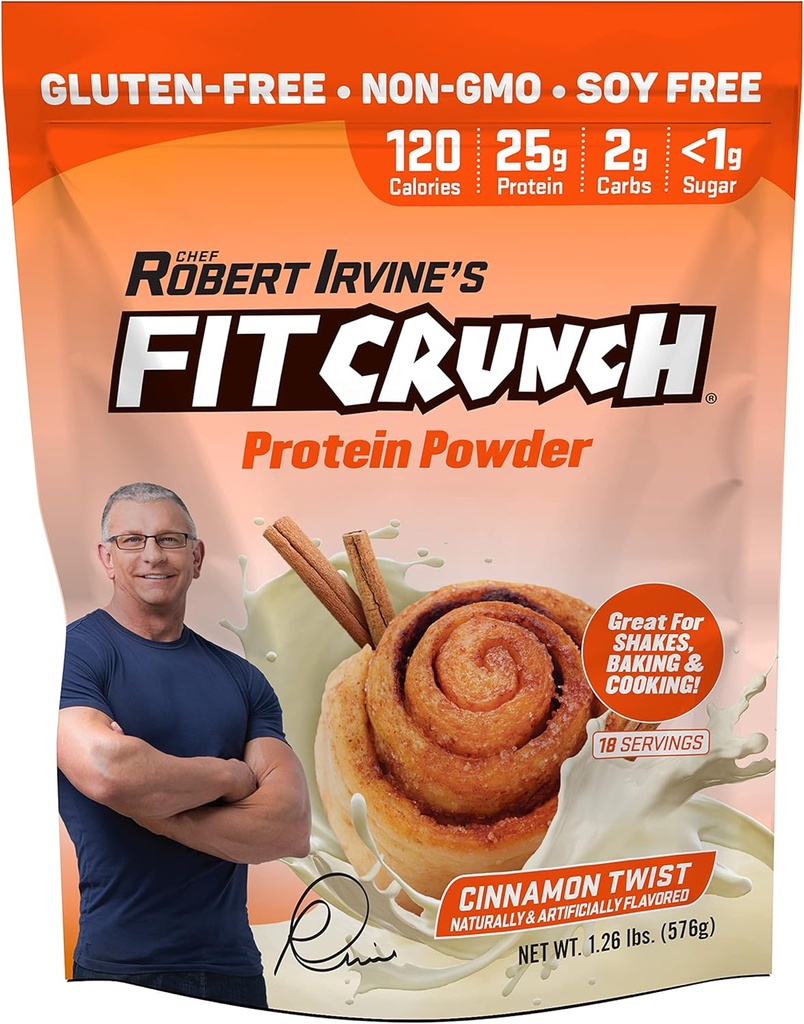 Fit Crunch Tri-Blend Whey Protein, Keto Friendly, Low Calories, High Protein, Gluten Free, Soy Free (18 Servings, Cinnamon Twist)