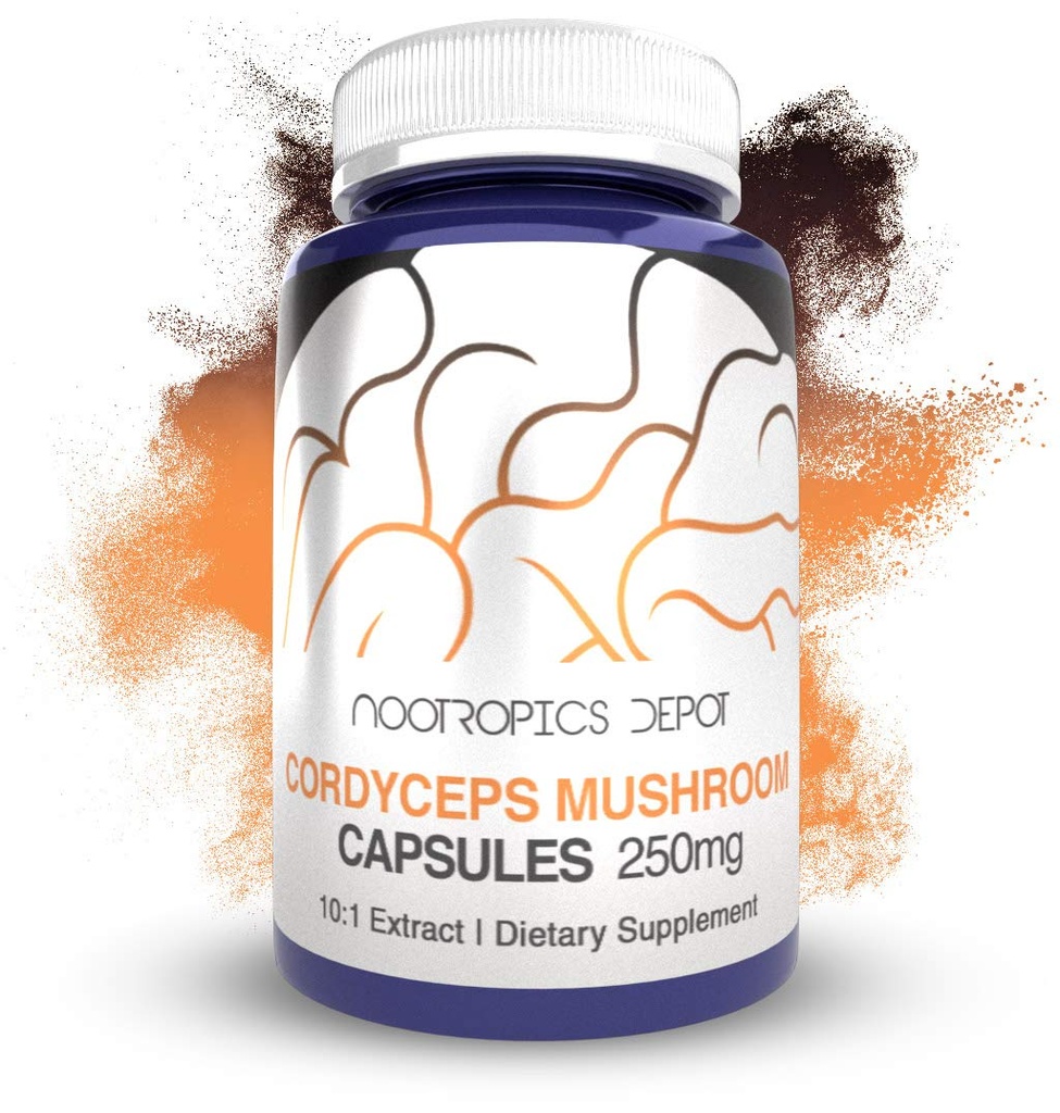 Nootropics Depot Cordyceps Mushroom Capsules |10:1 Whole Fruiting Body Extract | 250mg | 180 Count | Cordyceps militaris