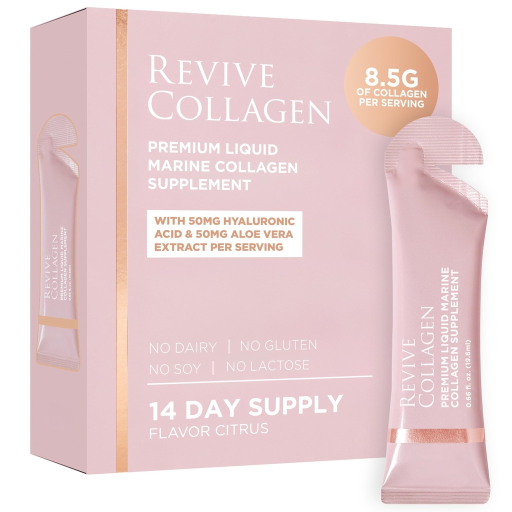 Revive Collagen Premium 8,500mg Zhydrolizowane Marine Collagen Suplementy Drink z dodatkiem kwasu hialuronowego i aloe Vera dla zdrowej skóry, włosów, paznokci i łączników 124; Lemon & Lime (14 Days Supply)