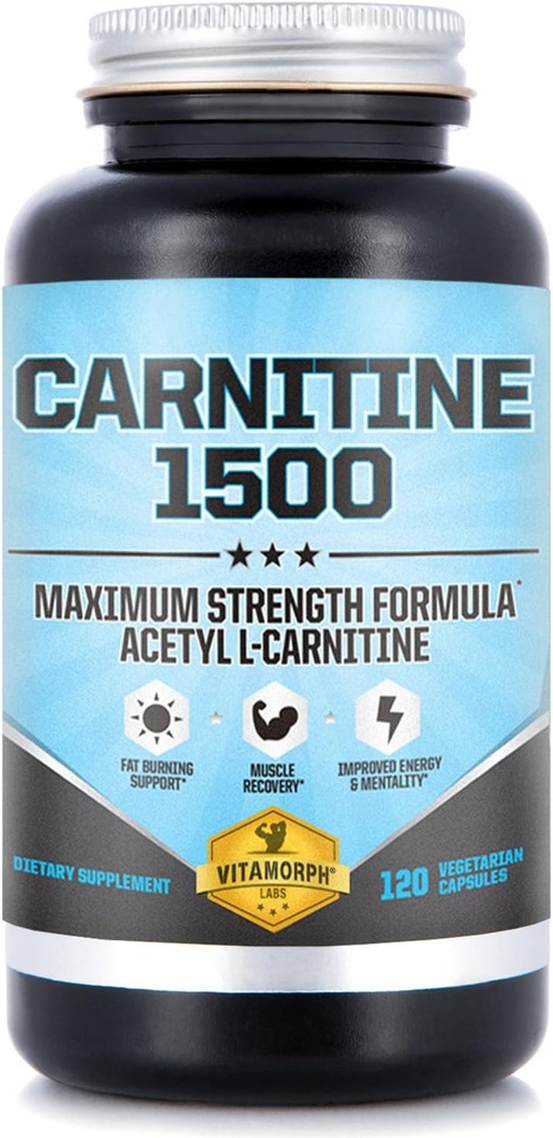 Karnityna 1500 - Acetyl L- Karnityna 1500mg Maksymalna moc Suplement karnityny - Wspomaga energię, pamięć, Focus and Weight Loss Management - 120 Kapsułki wegetariańskie
