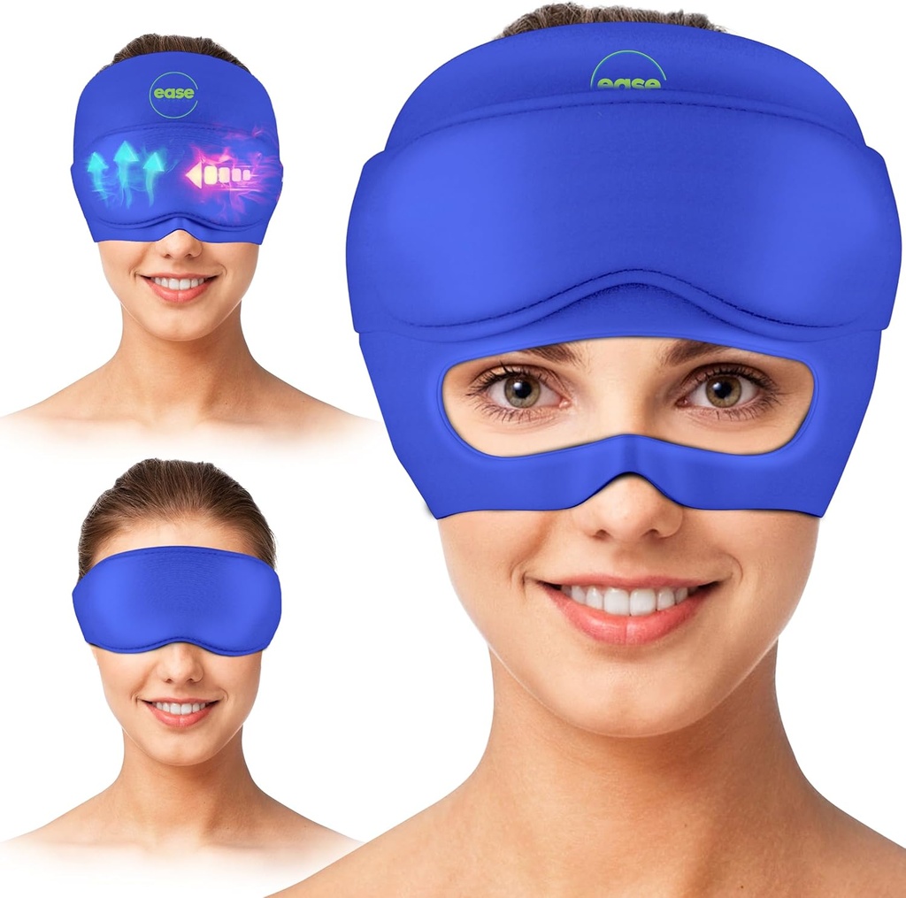 Migrena Relief Cap - 2 w 1 Soothing Ból głowy Relief Cap z odpinaną maską do oczu 20% Dodatkowy żel - Kapelusz na ból głowy dla migreny - Zimne produkty do opatrunku na lód dla stresu, napięcia, kaca i puffy oczu