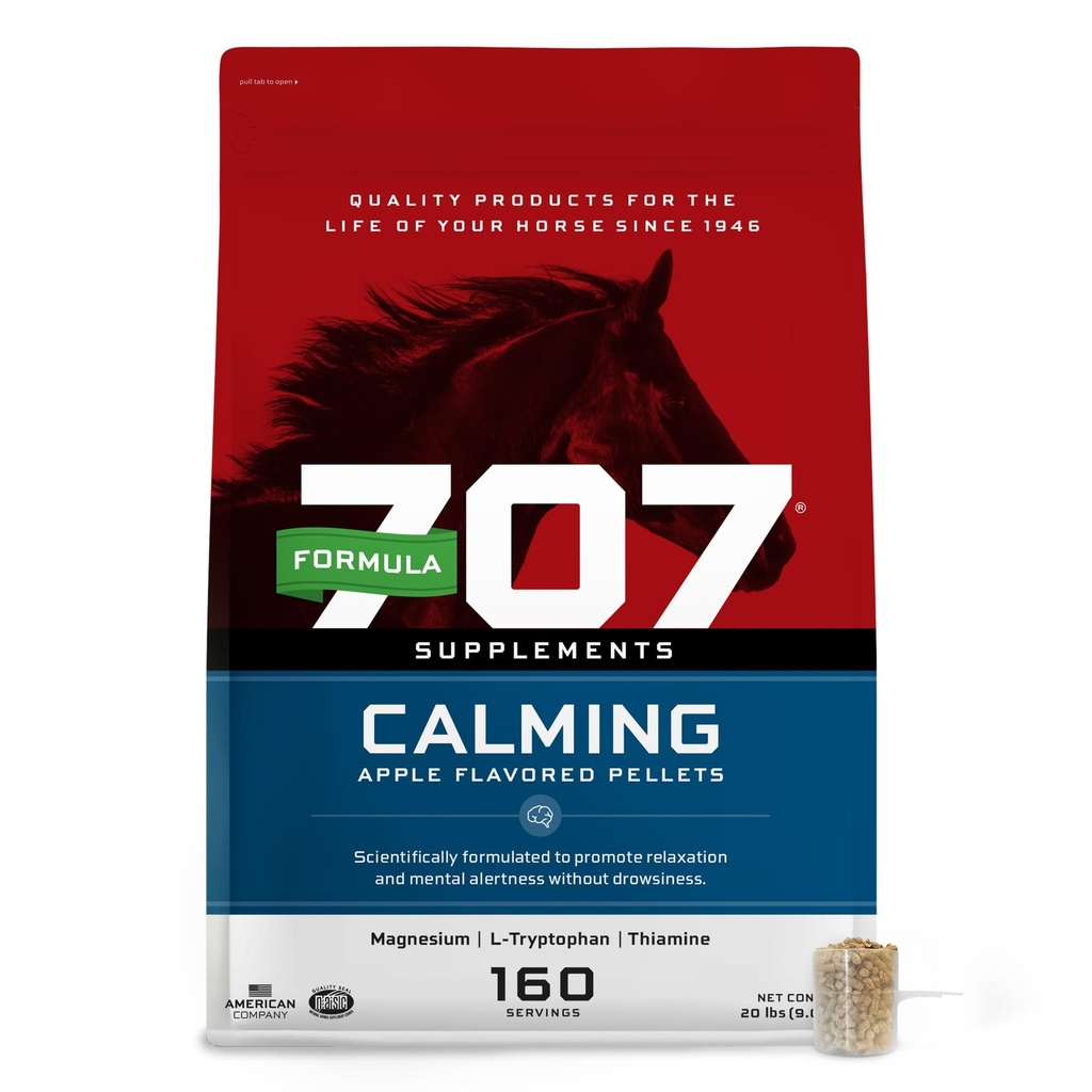 Formuła 707 Suplement do Konia Calming 20LB Bag - 160 Służenia - Relief lękowy i ulepszone Focus dla koni - L- Tryptofan, Tiamina i Magnez