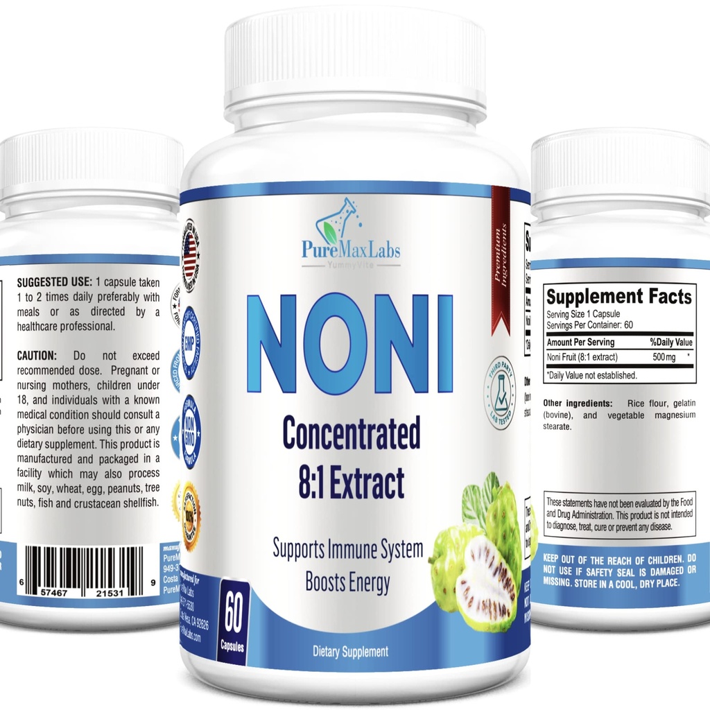Noni kapsułki - ekstrakt z owoców Noni, (Morinda Citrifolia), wsparcie immunologiczne - 60 kapsułek