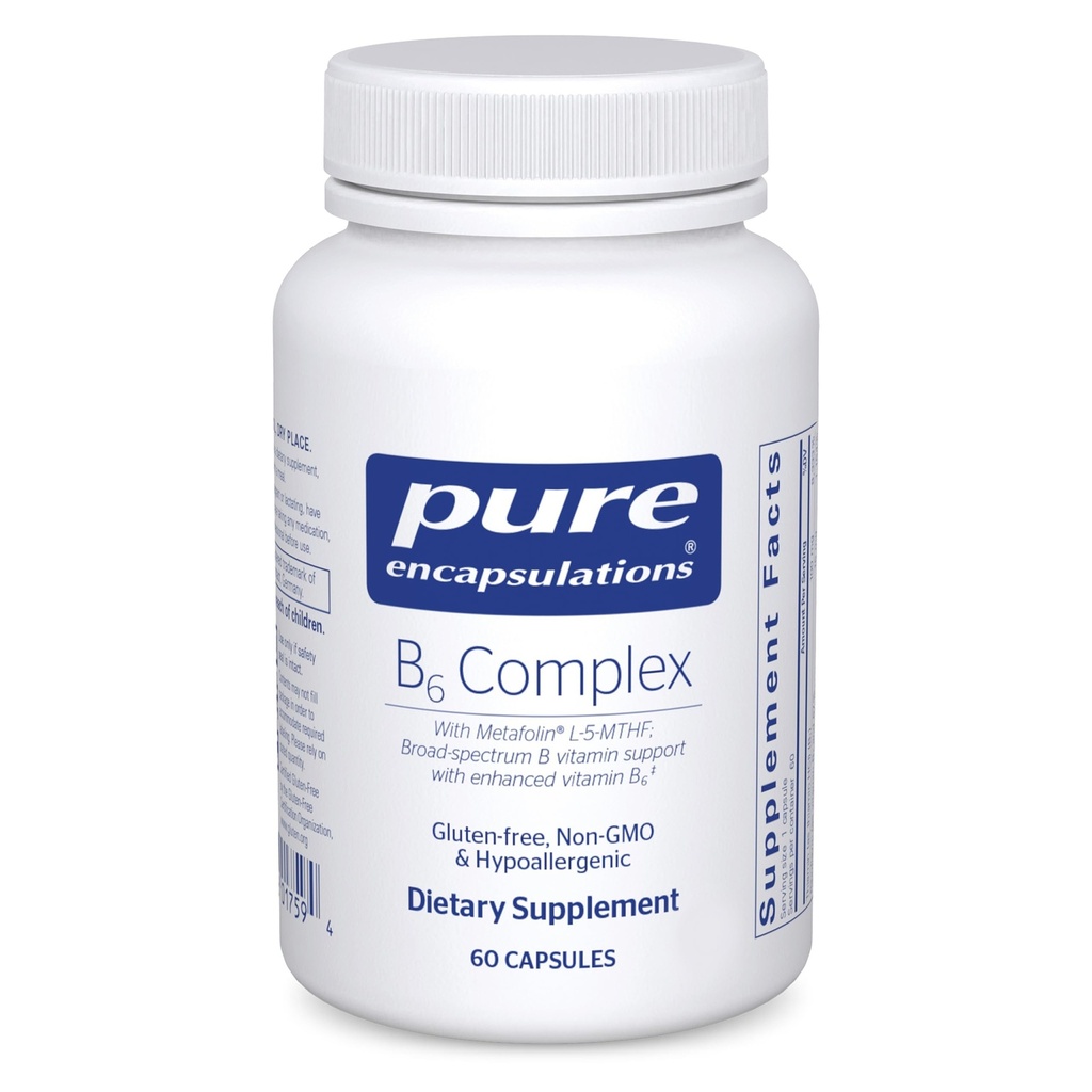 Pure Encapsulations B6 Complex - Wsparcie układu nerwowego i zdrowia mózgu * - Zawiera witaminy B - Zawiera wzbogaconą witaminę B6 - Non-GMO & Gluten Free - 60 Kapsułki