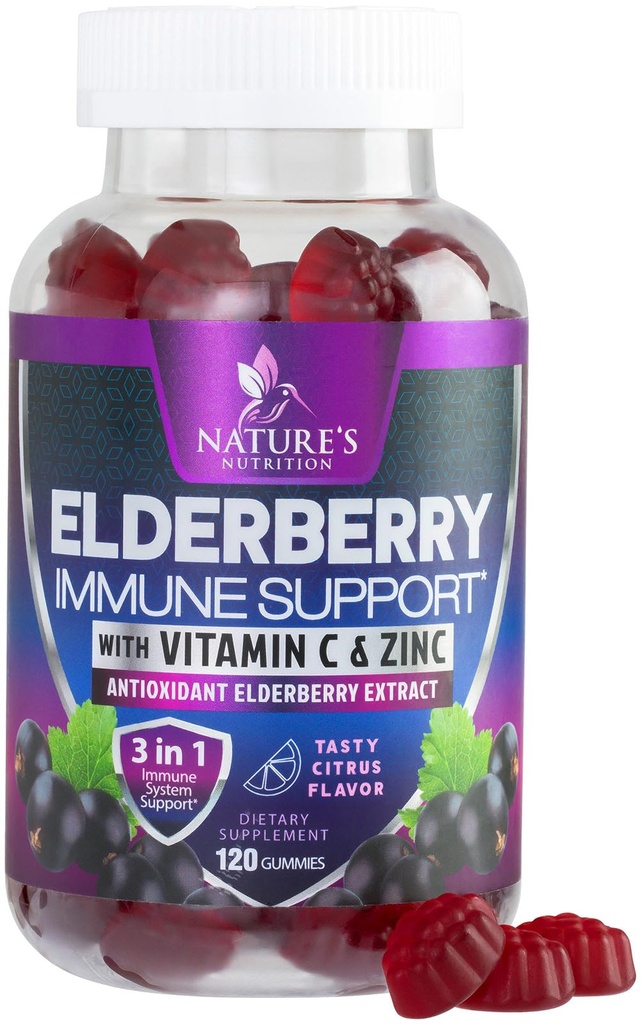 Gummie wsparcia immunologicznego z Ekstrakt Elderberry - Sambucus Elderberry Gummy z cynku i witaminy C, Naturalny Wegański suplement wsparcia immunologicznego dla dorosłych i dzieci, Gummy Elder witaminy - 120 Gummies
