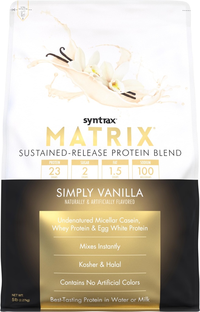 Syntrax Nutrition Matrix - Sustainable-Release Protein Blend, Po prostu Vanilla 5 funtów. Prawdziwe Vanilla Bean Specks