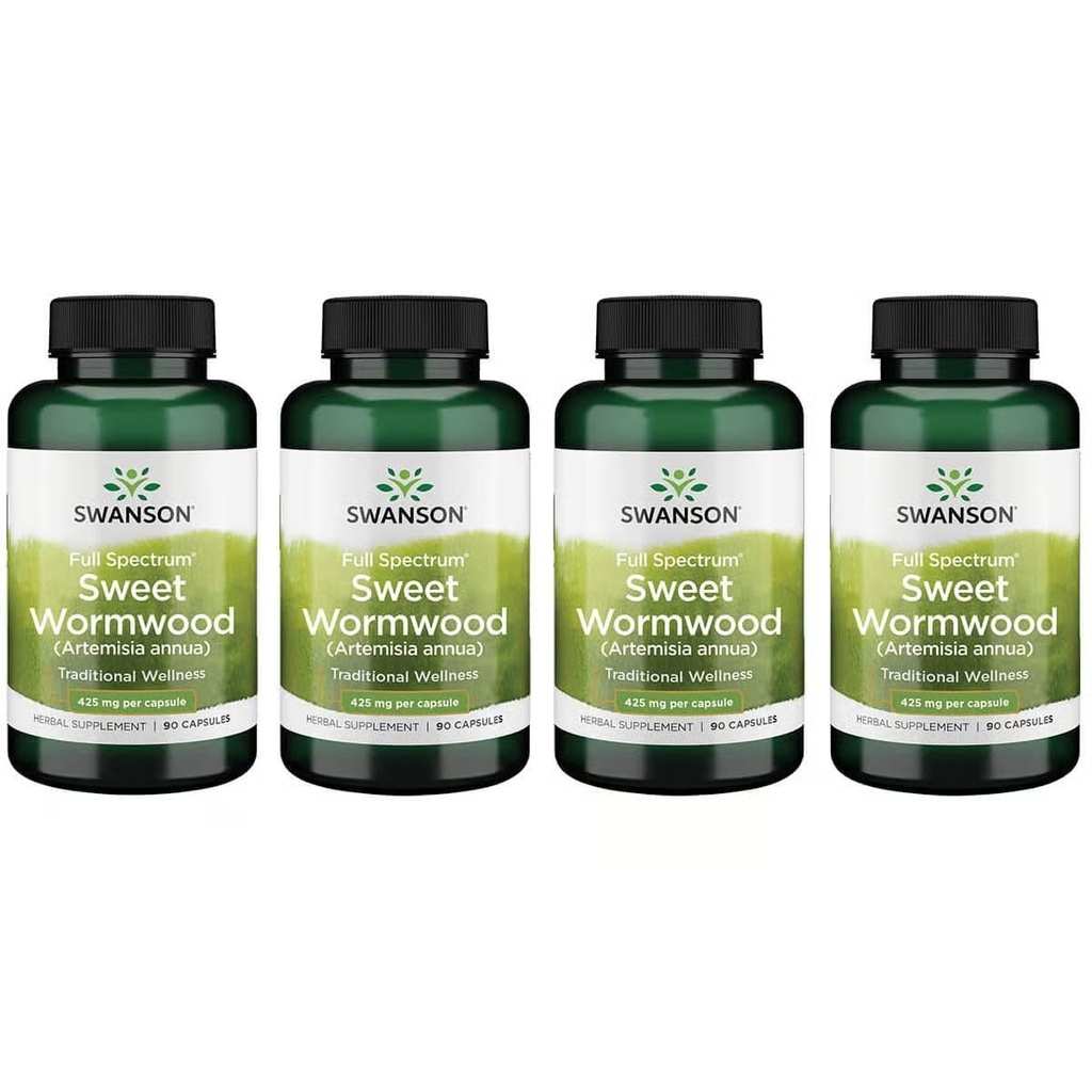 Swanson Sweet Wormwood - May Promote GI Gut Health, Microbial Balance & Digestive Health Support - Herbal Supplement with Artemisinin - (90 kapsułki, 425 mg każdy) 4 opakowania