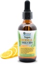 OU Vegan Omega 3 Krople - Lemon Flavored, Organic Water- Extraced Algae Oil with EPA, DHA & DPA - Non-GMO, Płynna witamina na serce, Mózg & Joint Health - 60 Dawki
