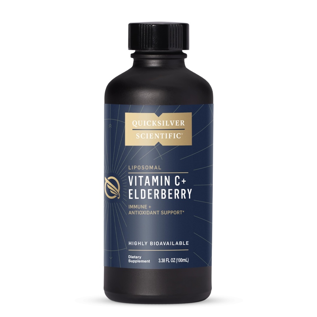 Quicksilver Scientific Liposomal Witamina C + Elderberry - Witamina Liposomalna C 1000mg z Superior Absorption Technology & Tocotrienols - Przeciwutleniacz i immunologiczne wsparcie Tonic (100ml)