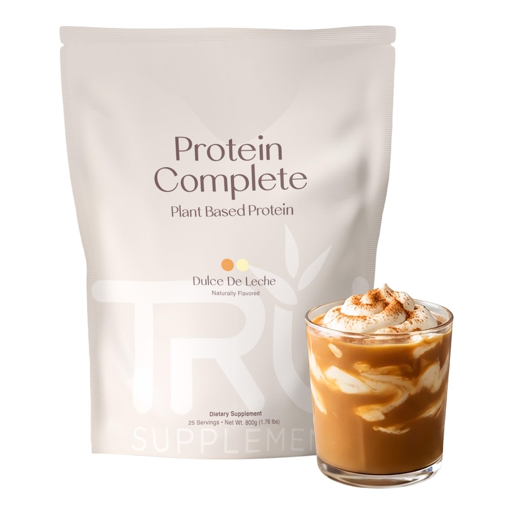 TRU Suplementy roślin Białko oparte w proszku, BCAA, EAA, 20g Białko Vegan Brown Rice & Pea, 100 Kalorie, 27 Witaminy, No Sztuczne aromaty 25 Służenie 25 Służenie (Dulce De Leche)