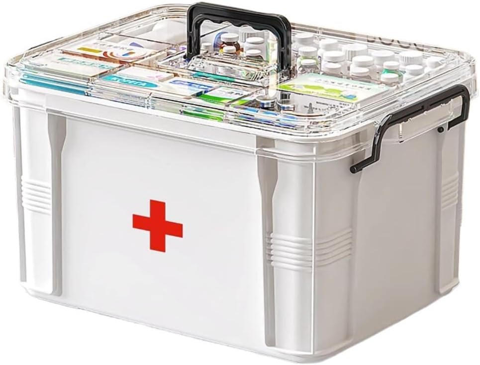 Pudełko do przechowywania leków, Pill Bottle Organizer, Podwójny skład, przezroczysty, duża pojemność, biały