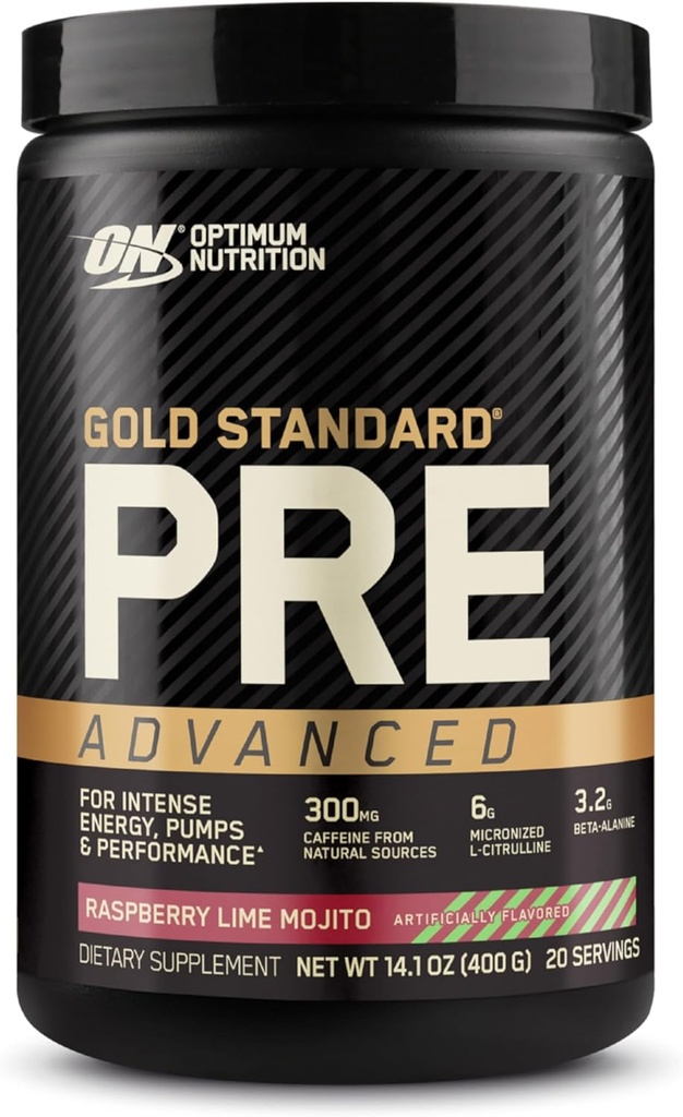 Optimum Nutrition Gold Standard Pre Workout Advanced, z Creatine, Beta- Alanina, Mikronized L -Citrulline i kofeina dla energii, Keto Friendly, Malina Lime Mojito, 20 Sługi