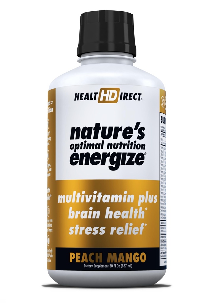 ZDROWOTNA BEZPOŚREDNIA - Optimal Nutrition Energize Liquid Multivitamine Superfood - 140 + Nutrigents - Mental Clarity & Energy - Immune & Cardioviral Support - 30 Servings - Peach Mango
