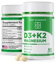 New Elements Vitamin D3 K2 10,000 IU with Magnesium Glycinate 500mg - Bone Health, Immune Support, Energy & Mood - Non-GMO, Gluten-Free, Sugar-Free Softgels for Women & Men (60 softgels)