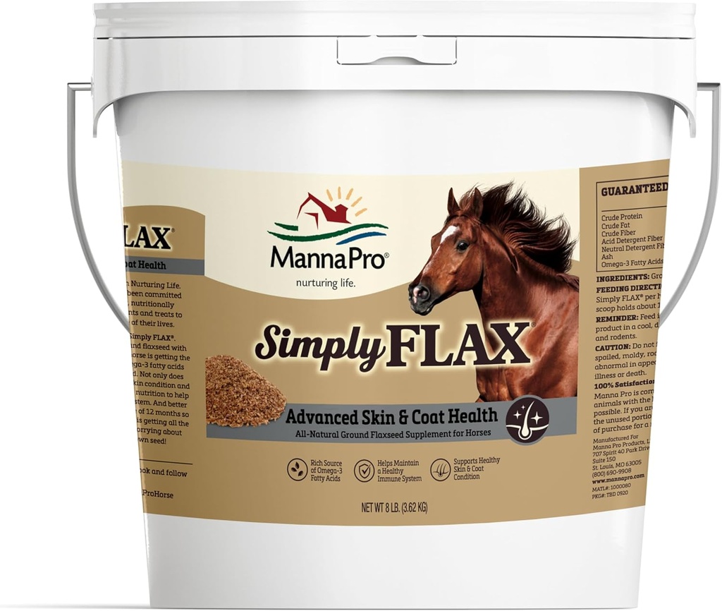 Manna Pro Po prostu Flax dla koni - Omega-3 Bogaty dodatek do nasion lnianych - Wspiera zdrowie płaszcza, wspólne działanie i system immunologiczny - Naturalne źródło podstawowych kwasów tłuszczowych - Flax ziemi - 8 lb Bag