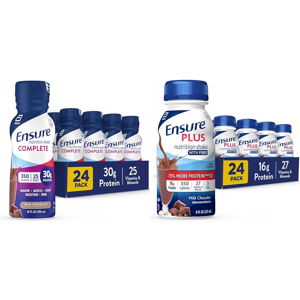 Zapewnić COMPLETE Nutrition Shake & Sught Plus Nutrition Shake With Fiber, 16 Gramy białka, Płyn do zamiany posiłku, Czekolada mleczna, bezglutenowy, 8 Fl Oz (opakowanie po 24)