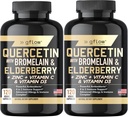 Quercetin z Bromelain Cynk Witamina C Witamina D Elderberry - 120 Kapsułki wegetariańskie, Non-GMO, Gluten- Free Gluten124; Suplement immunologiczny 124; Made in USA