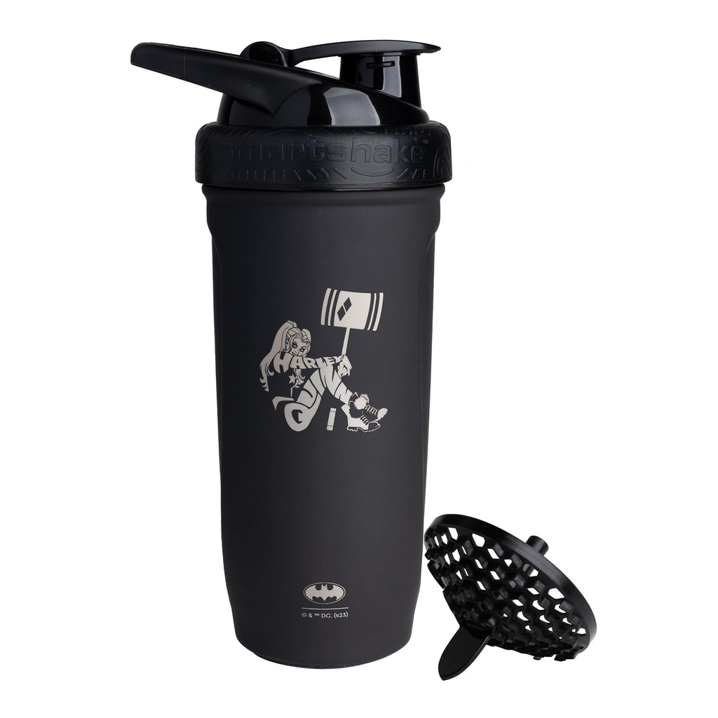 Smartshake DC COMICS Reforce Stainless Steel Protein Shaker Butelka 900 ml XI124; 30 oz - Leakproof Screw- on Lid - BPA Free - Unisex - Nieizolowany - Harley Quinn Logo