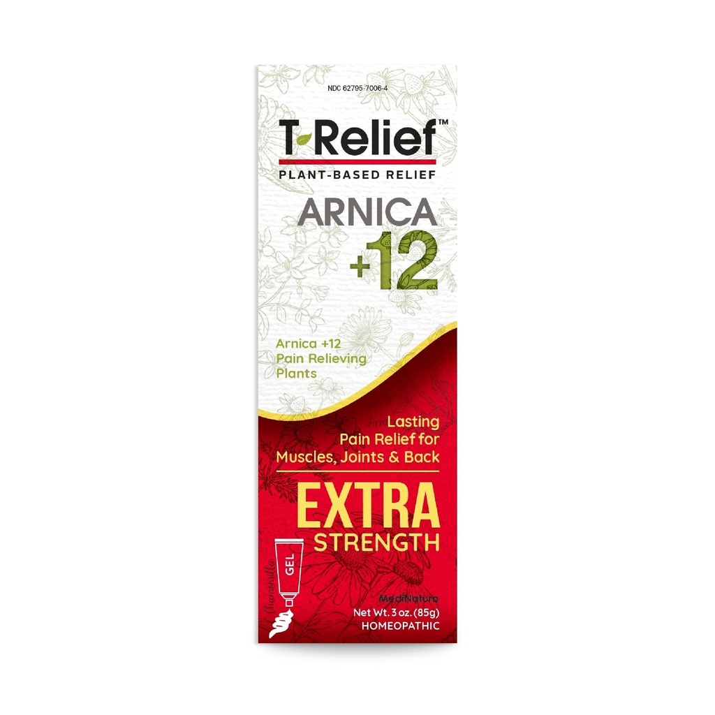 MediNatura T- Relief Extra Siła żel Arnica + 12 Naturalnych Aktywów Relieving for Back Pain Joint Soolness Muscle Aches & Stiffness Whole Body Szybkie działanie ulgi dla kobiet i mężczyzn - 3 oz