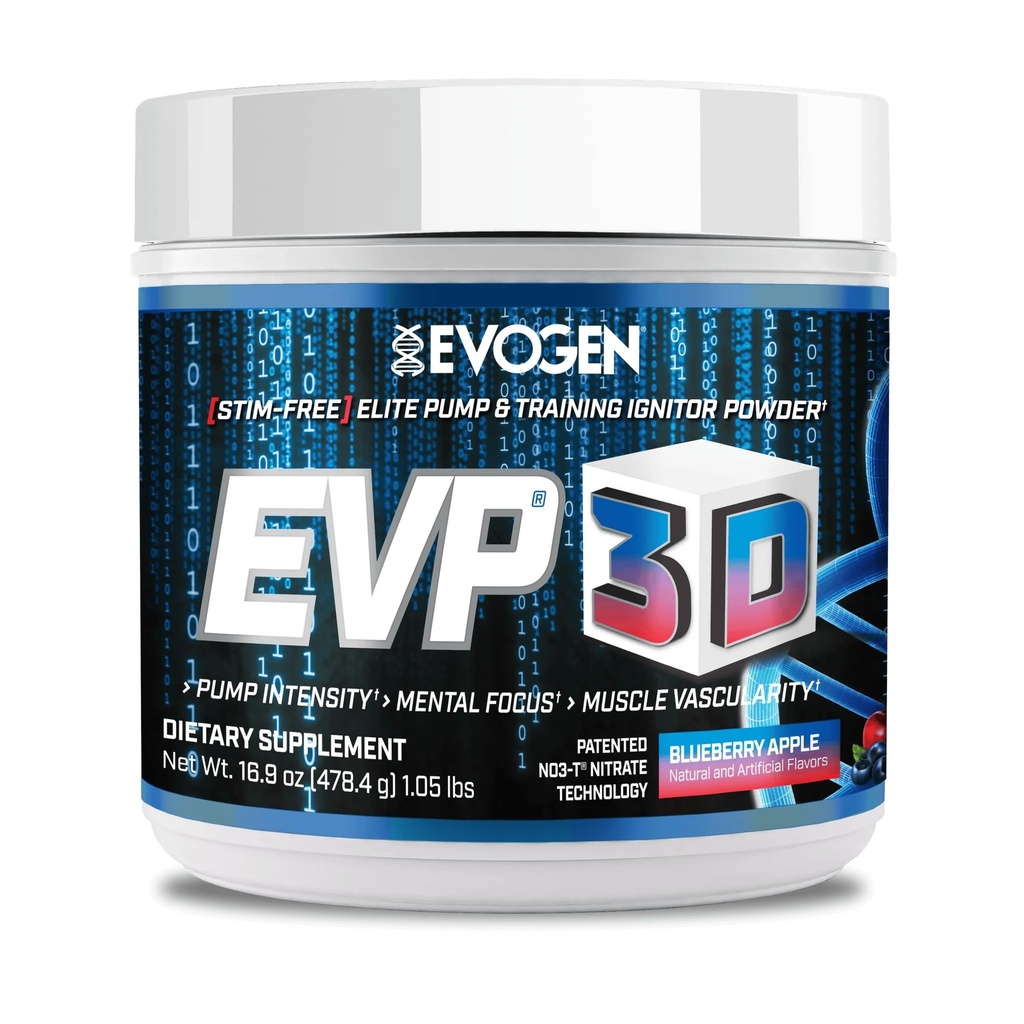 Evogen EVP 3D - Proszek do wstępnego treningu bez Stim dla mężczyzn i kobiet 124; Bezcukrowy Pretim bez Stim z Beta Alanine i Kreatyna dla energii i pompy 124; Jabłko jagodowe 124; 40 Służenie