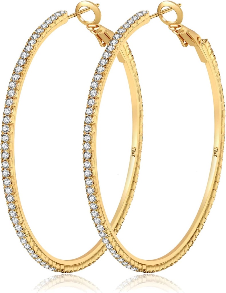 MOROTOLE 14K Złoty kolczyki Rhinestone Hoop Kolczyki - Moda cienki Big Hoops, Hipoalergiczne, 20 / 30 / 40 / 50 / 60 / 70mm