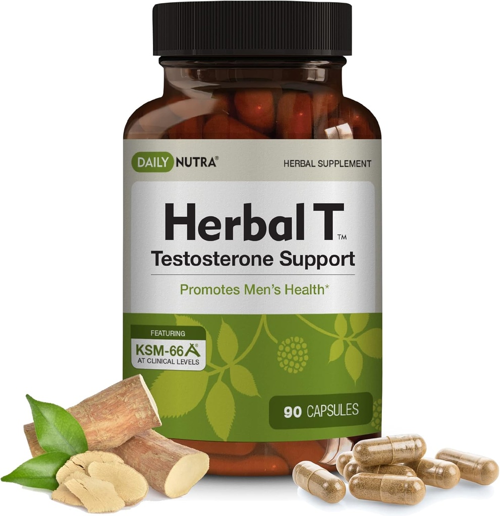 DailyNutra Herbal T Men’s Health Formula Supplement for Endurance, Vitality, & Healthy Aging - with KSM-66 Ashwagandha, Tongkat Ali, Tribulus, Eleuthero, & Horny Goat Weed (90 Capsules)