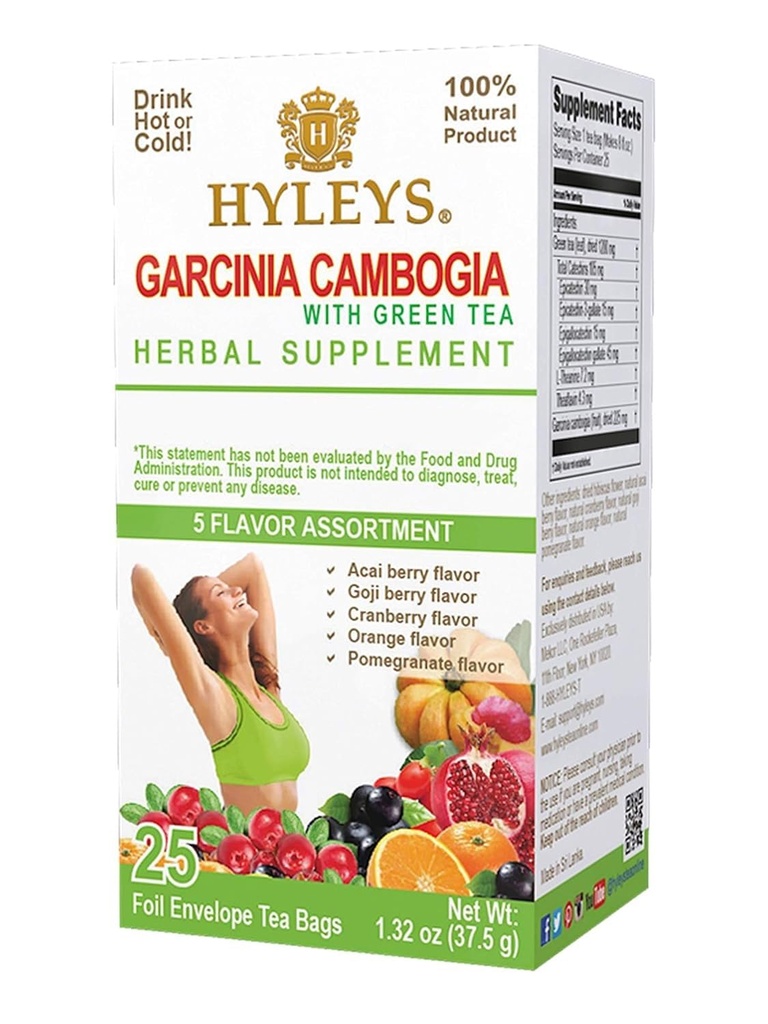 Herbata HYLEYS Garcinia Cambogia Zielona herbata 5 Asystencja smaków - 25 Torby herbaty (6 Pack - 150 Torby herbaty Razem)