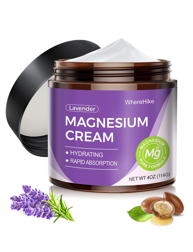 Naturalny Topical krem magnezowy do snu, Nocny krem magnezowy na ból i skurcze nóg, Relaks mięśni, Spokój, Głębokie nawodnienie do pielęgnacji skóry. (Lavender)